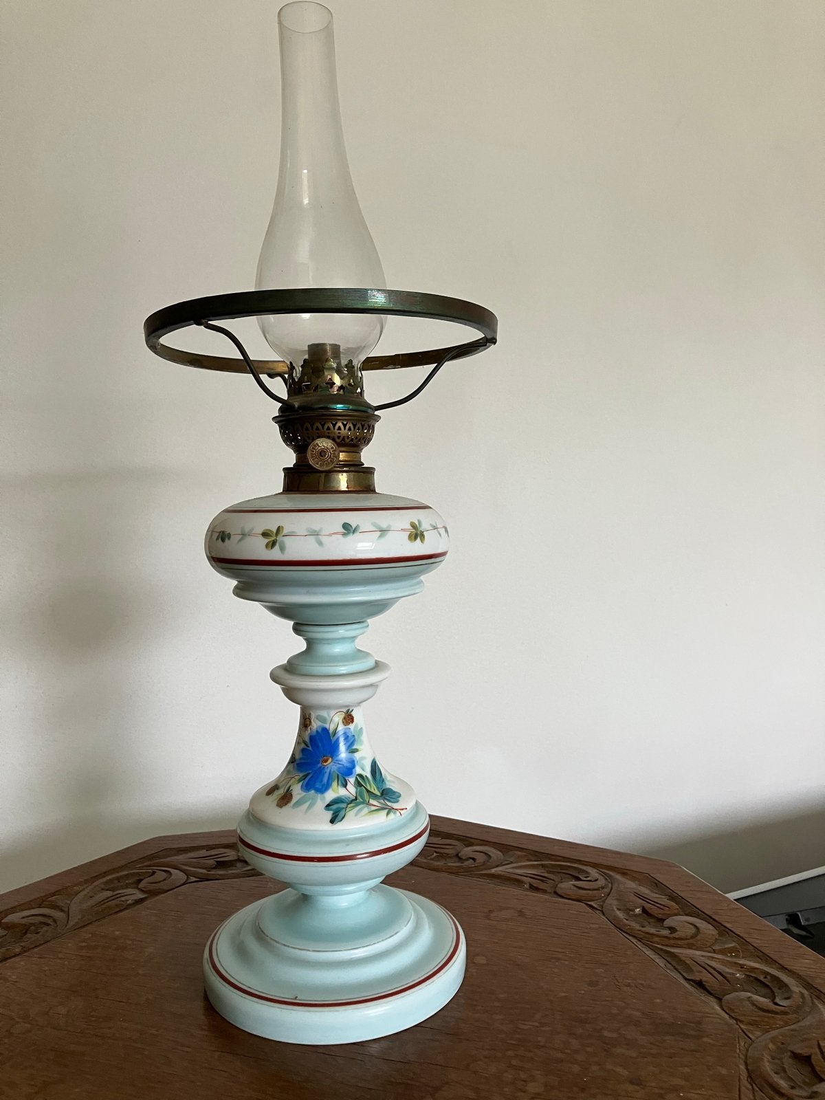 Antieke olielamp met bloemmotief, Antiek en Kunst, Ophalen