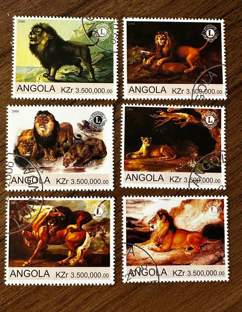 Angola 2000 Leeuwen Illegale Uitgifte Gestempeld, Postzegels en Munten, Ophalen of Verzenden, Gestempeld