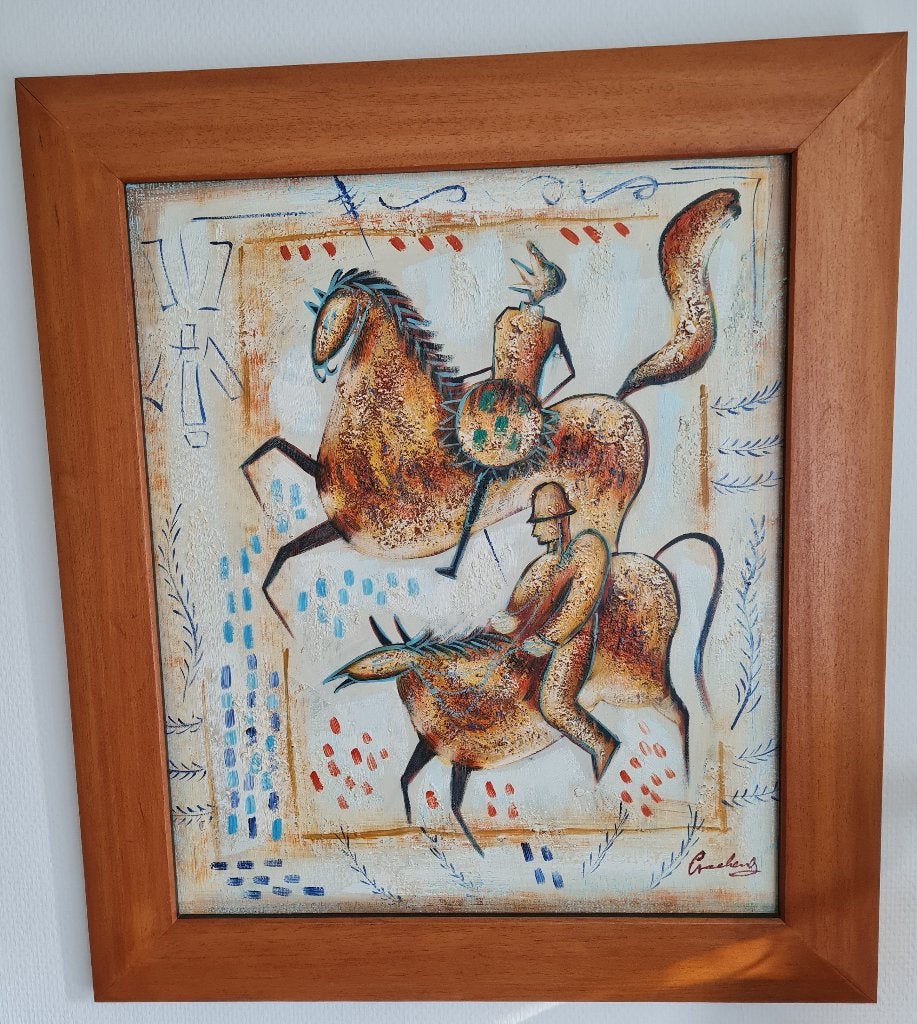 Mooi modern schilderij - gesigneerd - in dure lijst, Ophalen