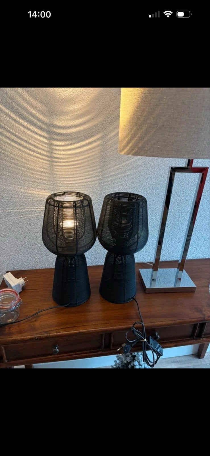Set van 2 zwarte tafellampen met draadstructuur