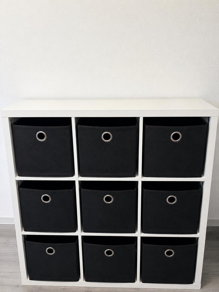 Ikea KALLAX kast met 9 zwarte bakjes, Ophalen, Gebruikt