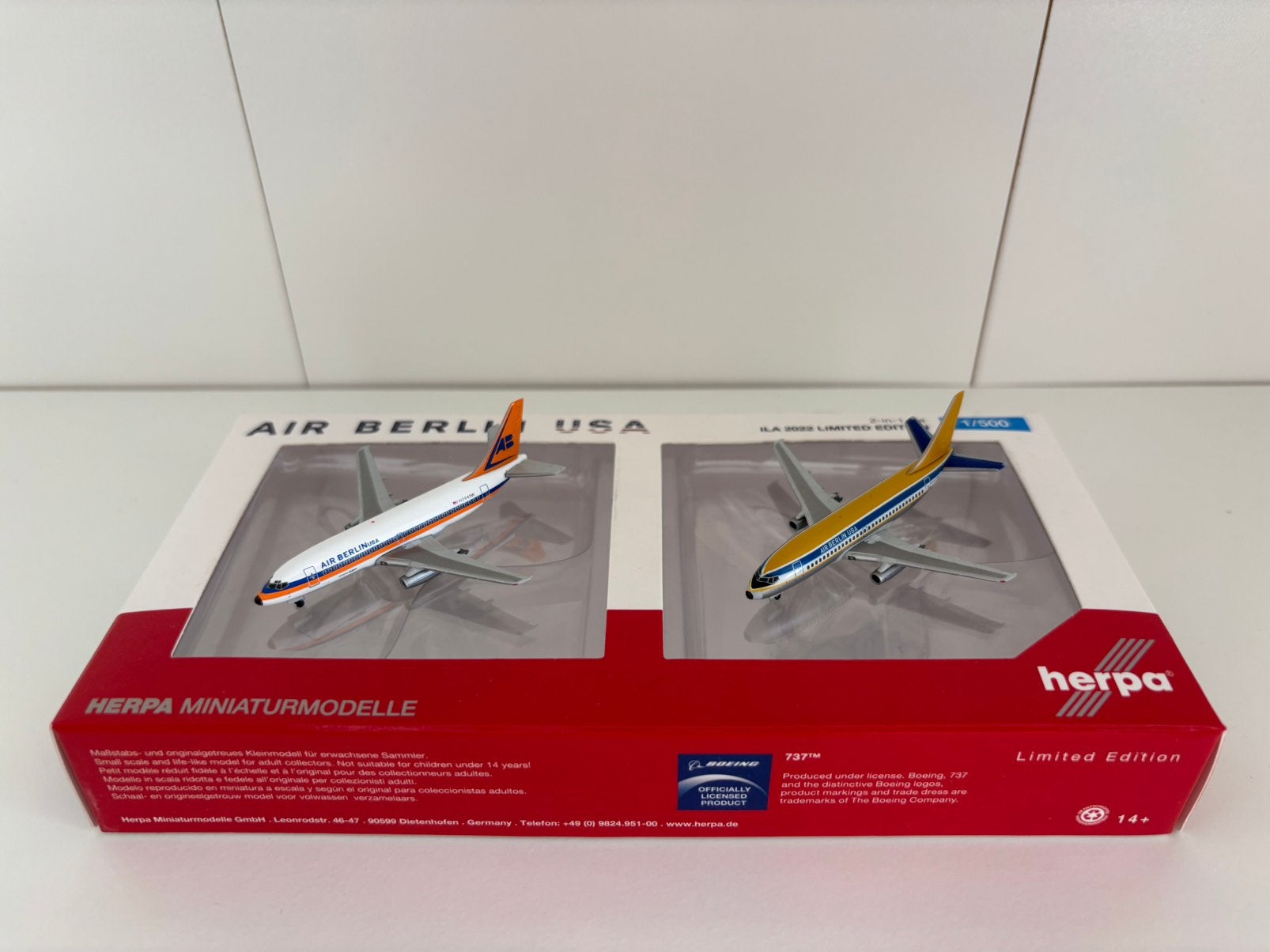 Herpa 536141 ILA 22 Air Berlin USA Boeing 737-200 Set 1:500, Ophalen of Verzenden, Zo goed als nieuw, Schaalmodel