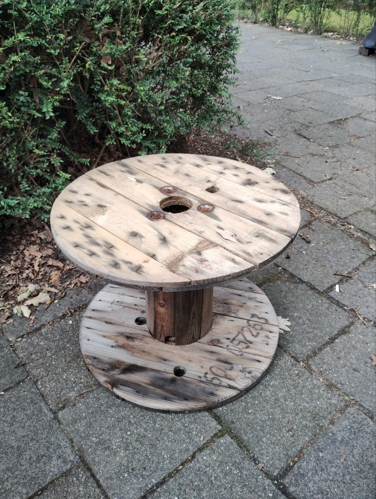 Houten kabelhaspel tafel - 45cm hoog, 60cm diameter, Huis en Inrichting, Ophalen, Gebruikt, Rond, 50 tot 100 cm