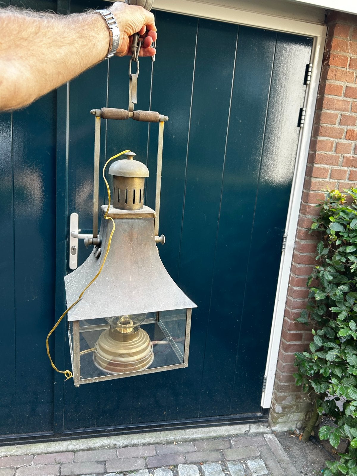 Antieke koperen buitenlamp/lantaarn, Antiek en Kunst, Ophalen of Verzenden