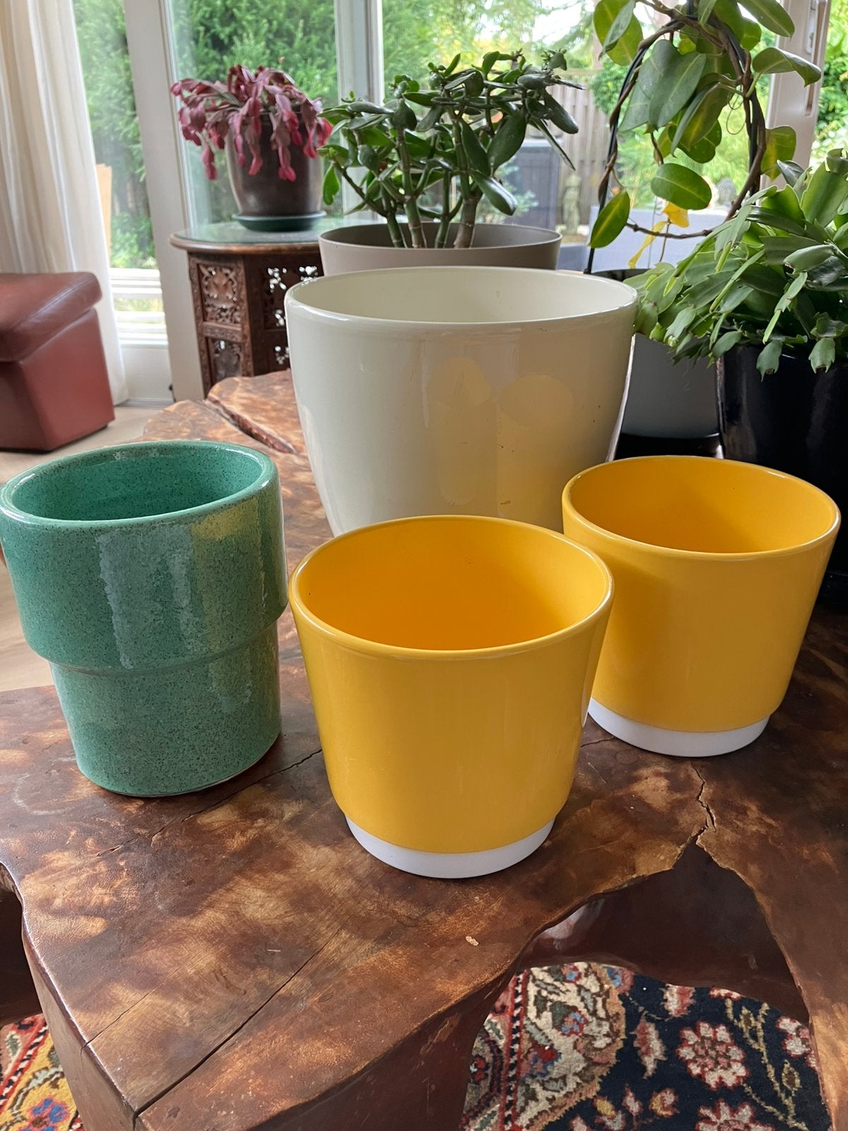 Sier plantenpotten diverse bloempot zeegroen geel creme, Huis en Inrichting, Ophalen, Zo goed als nieuw