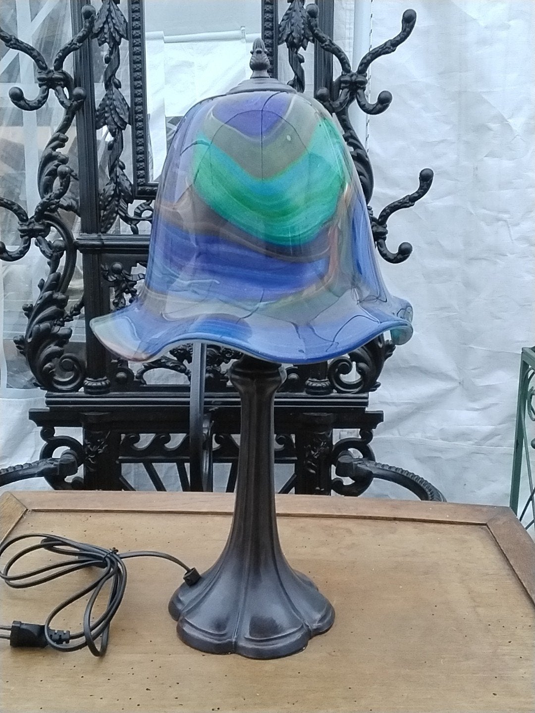 Art Deco Tafellamp met Murano Glazen Kap - 53 cm Hoog, Ophalen of Verzenden