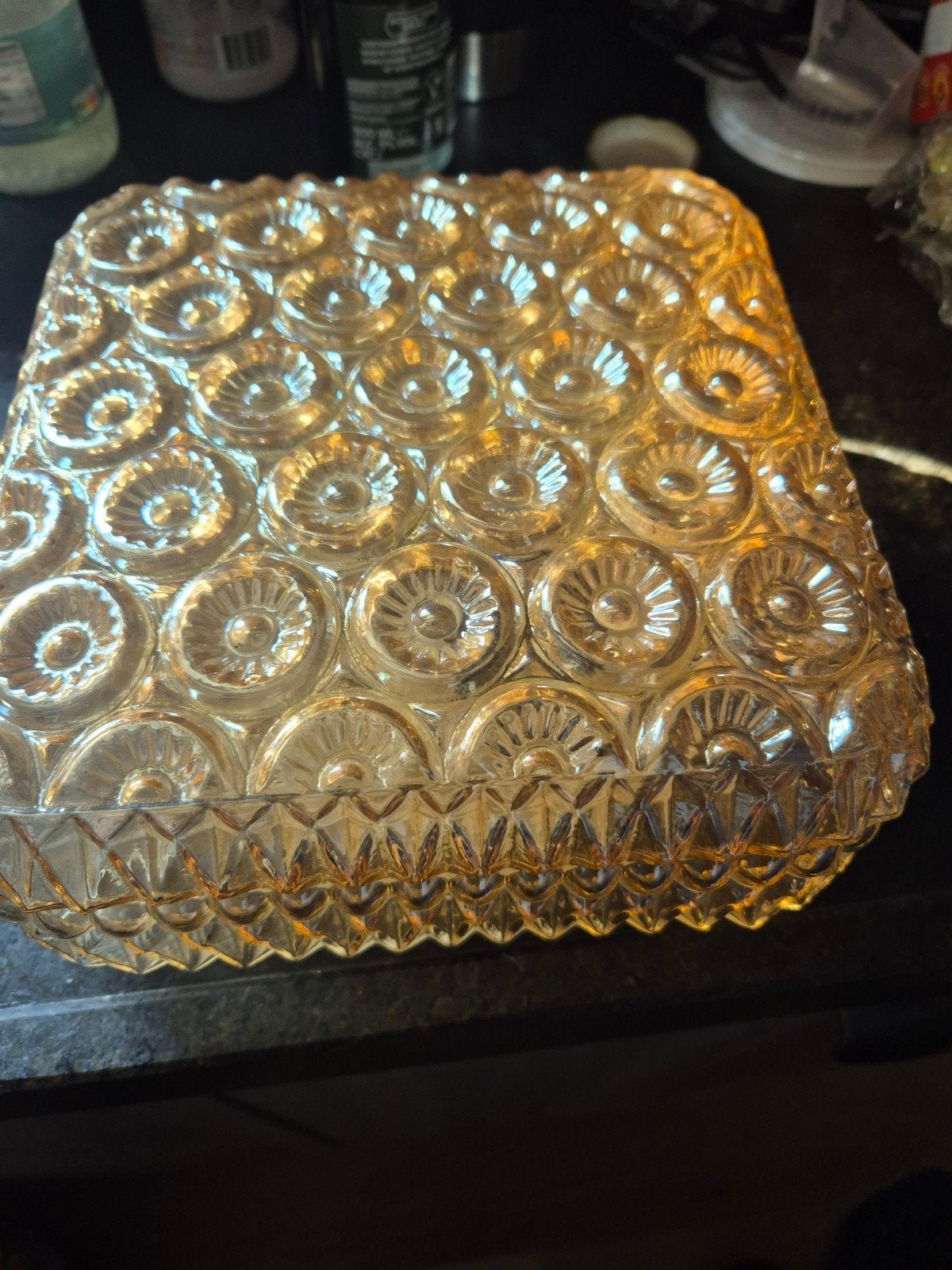Vintage Massive plafondlamp van glas, Ophalen, Overige merken, Gebruikt, Geel