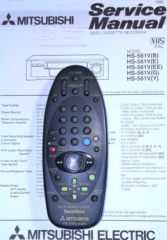 Mitsubishi RM 76151V-65801 Multi VCR VHS Afstandsbediening