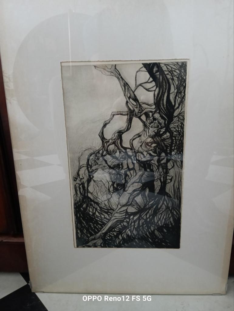 Erts van Jan Langenberg  achter glas, Antiek en Kunst, Kunst | Schilderijen | Klassiek, Ophalen of Verzenden