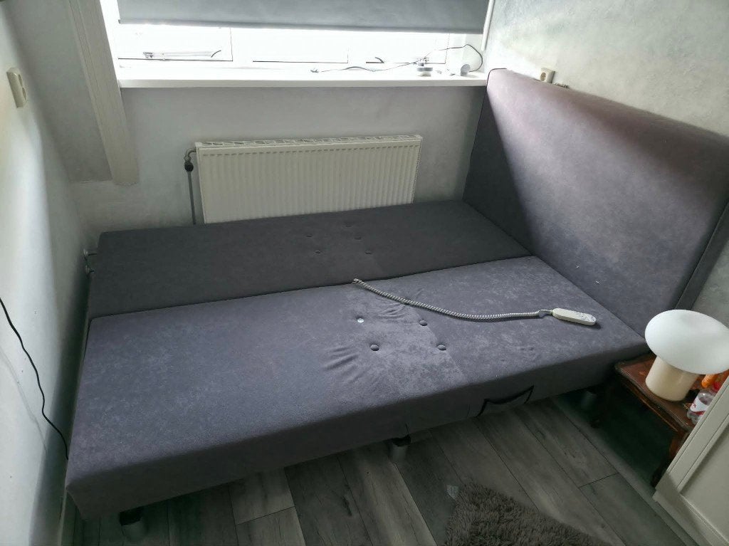 elektrische bed 140x200  boksring, Verstelbaar, Bruin, Tweepersoons, Zo goed als nieuw