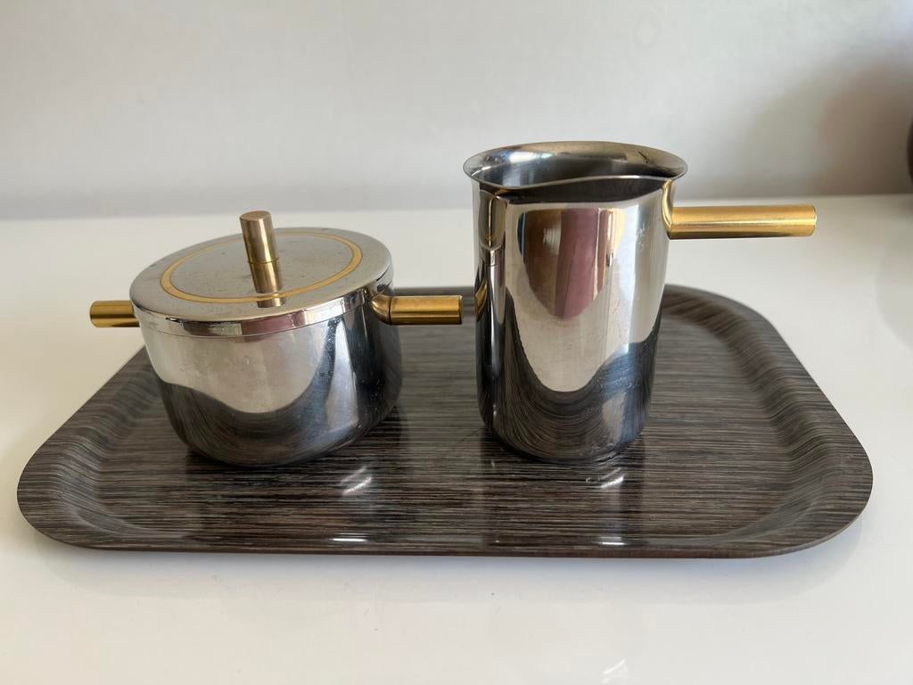 Design Meber Italy Espresso Suikerpot Melkkan Messing  RVS, Ophalen of Verzenden, Zo goed als nieuw