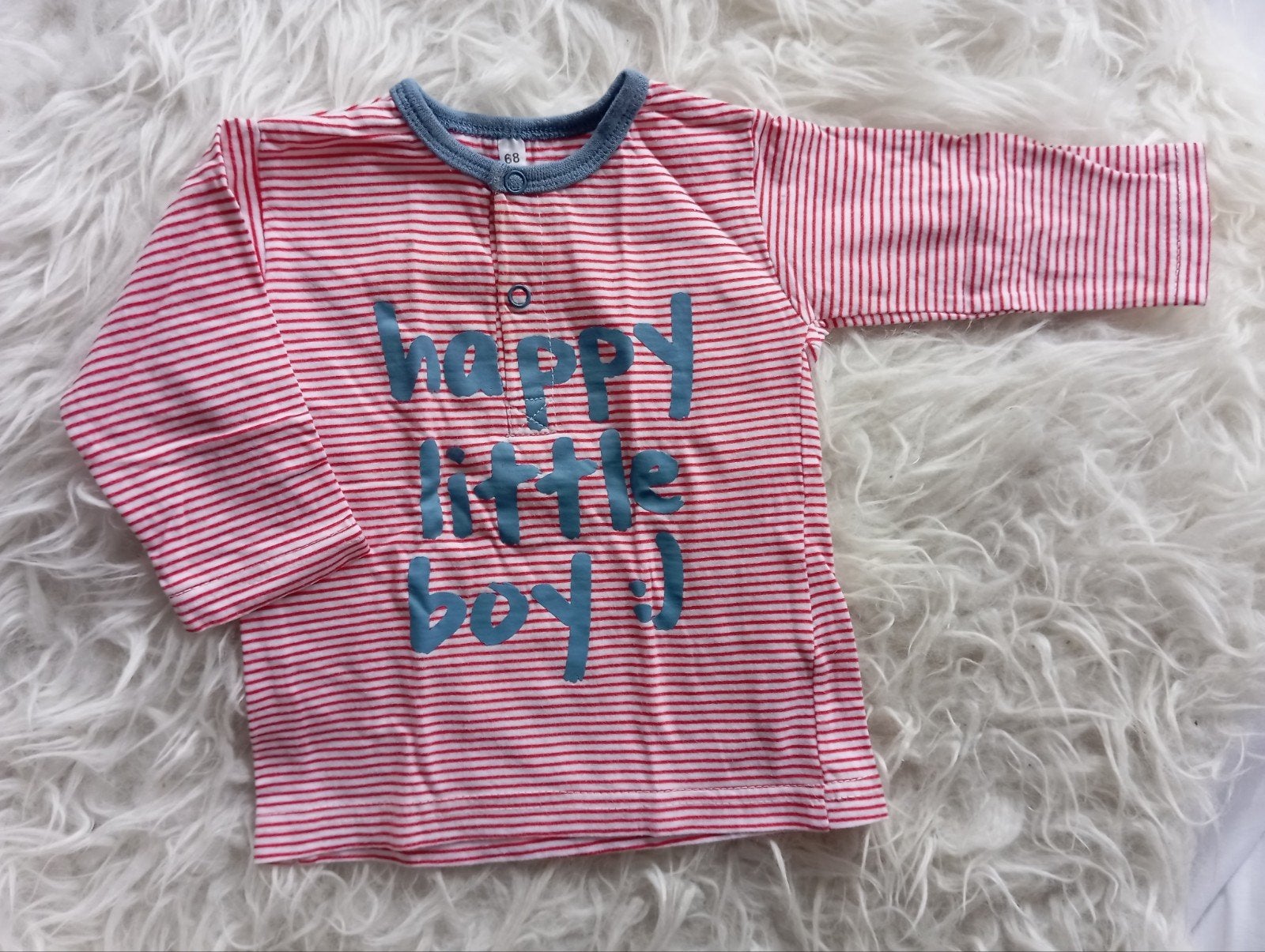 Zeeman gestreept shirtje "happy little boy" maat 68, Kinderen en Baby's, Babykleding | Maat 68, Ophalen of Verzenden, Zeeman, Jongetje