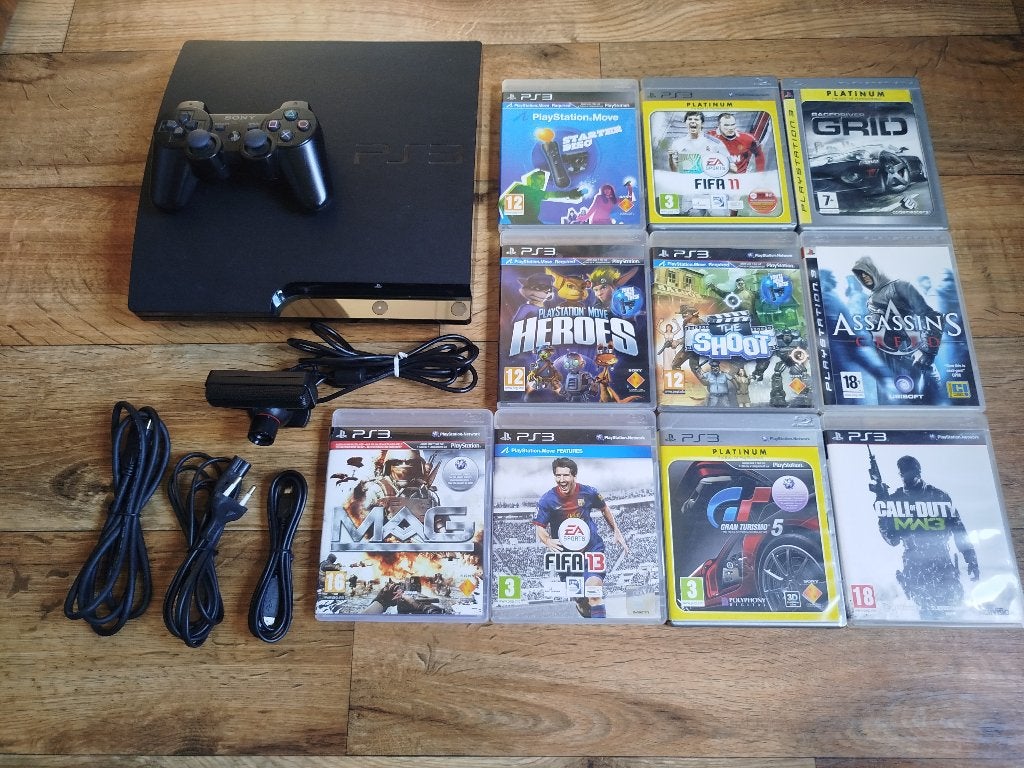 Playstation 3 Slim + camera & 10 spellen, Ophalen of Verzenden, Zo goed als nieuw, Met 1 controller, Met games