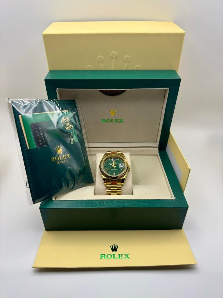 Rolex Day-Date 40 goud/groen, Sieraden, Tassen en Uiterlijk, Horloges | Dames, Rolex, Polshorloge, Nieuw, Ophalen of Verzenden