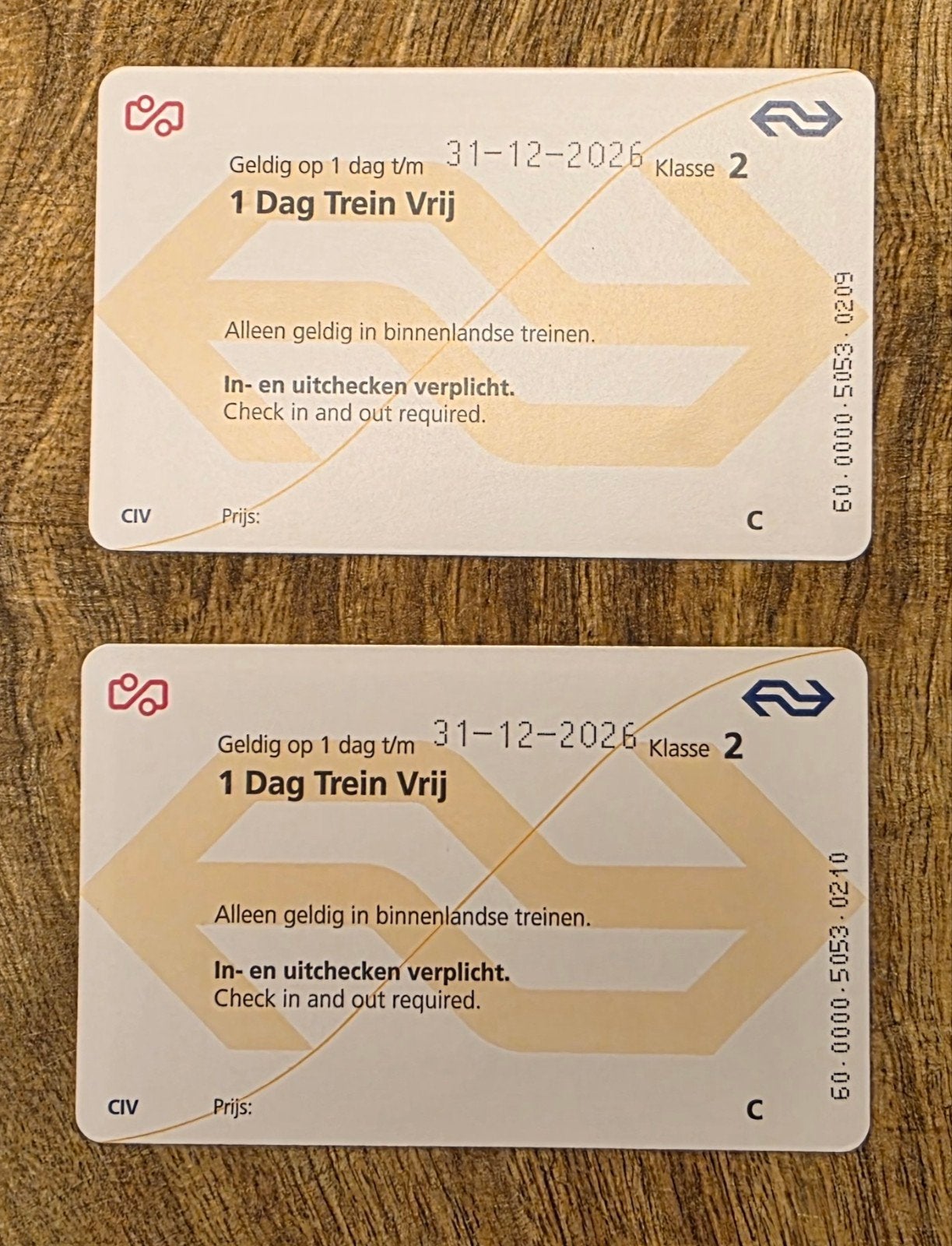2 NS dagkaarten vrijreizen 2e klas nieuw, Tickets en Kaartjes