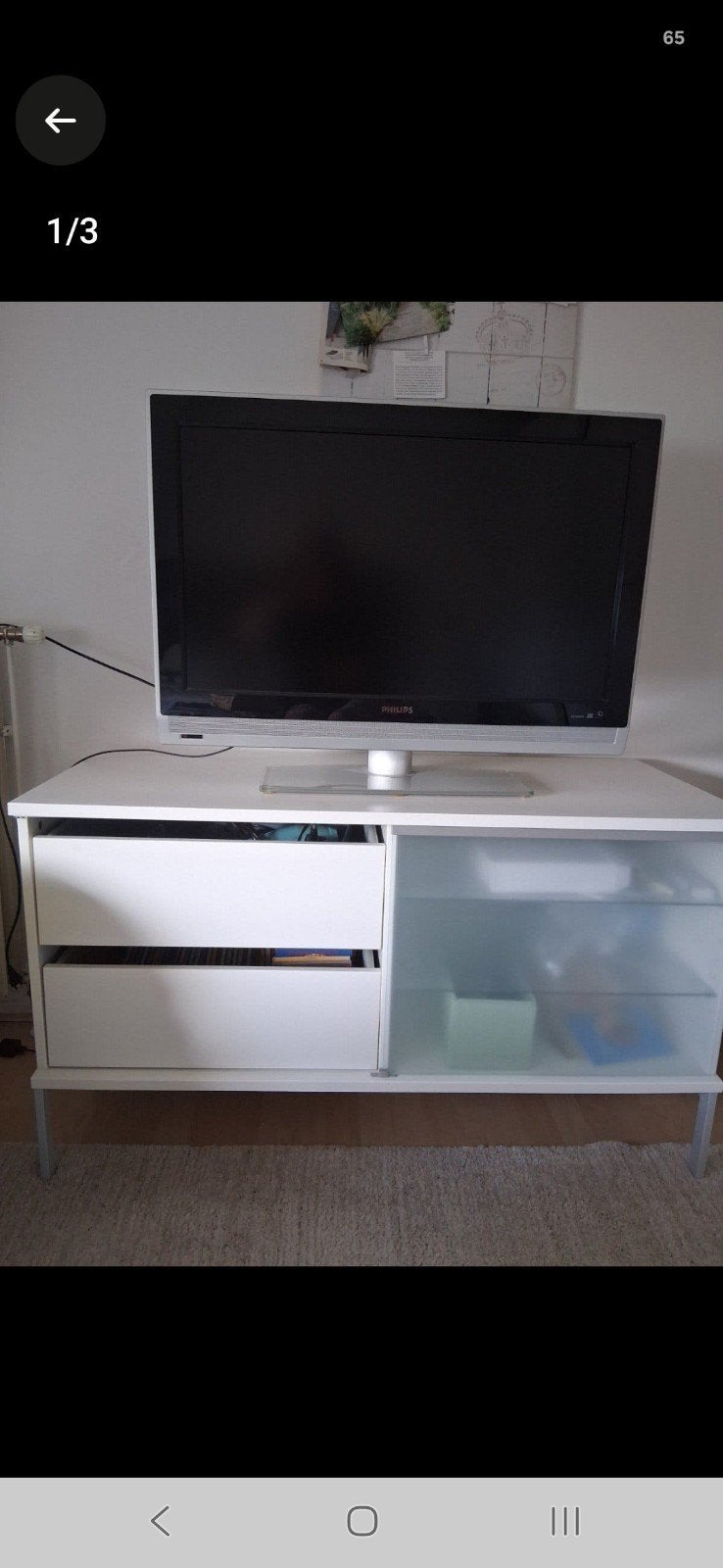 Philips TV met glazen voet en IKEA TV-meubel, Ophalen, Gebruikt, 80 tot 100 cm, Philips