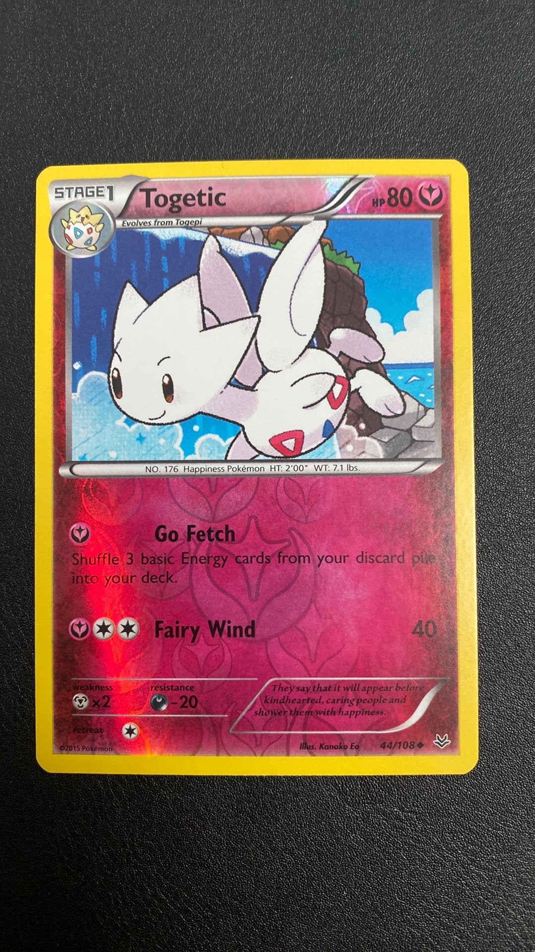 Pokemon togetic reverse holo 44/108 roaring skies, Ophalen of Verzenden, Zo goed als nieuw, Losse kaart