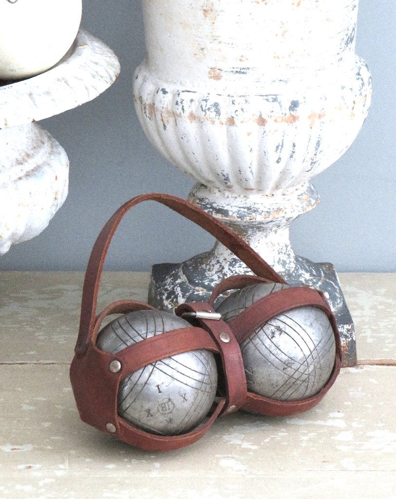 Franse jeu de boules/ petanqueboules in draagriem, Ophalen of Verzenden