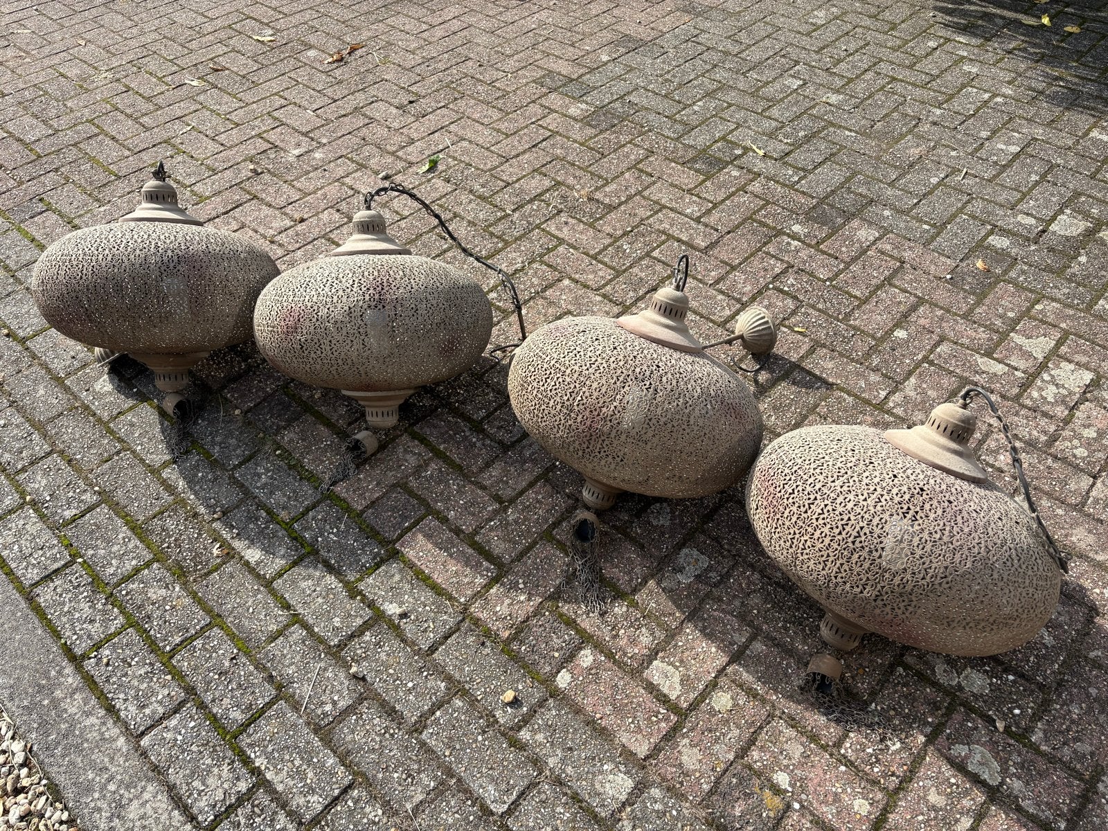 4 Rustieke Oosterse Metalen Hanglampen, Ophalen, Gebruikt, Metaal