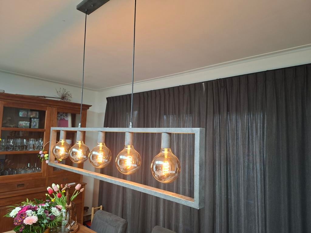 Hanglamp eetkamer tafel 130cm breed, Huis en Inrichting, Lampen | Hanglampen, Ophalen, Zo goed als nieuw, Industrieel, Metaal