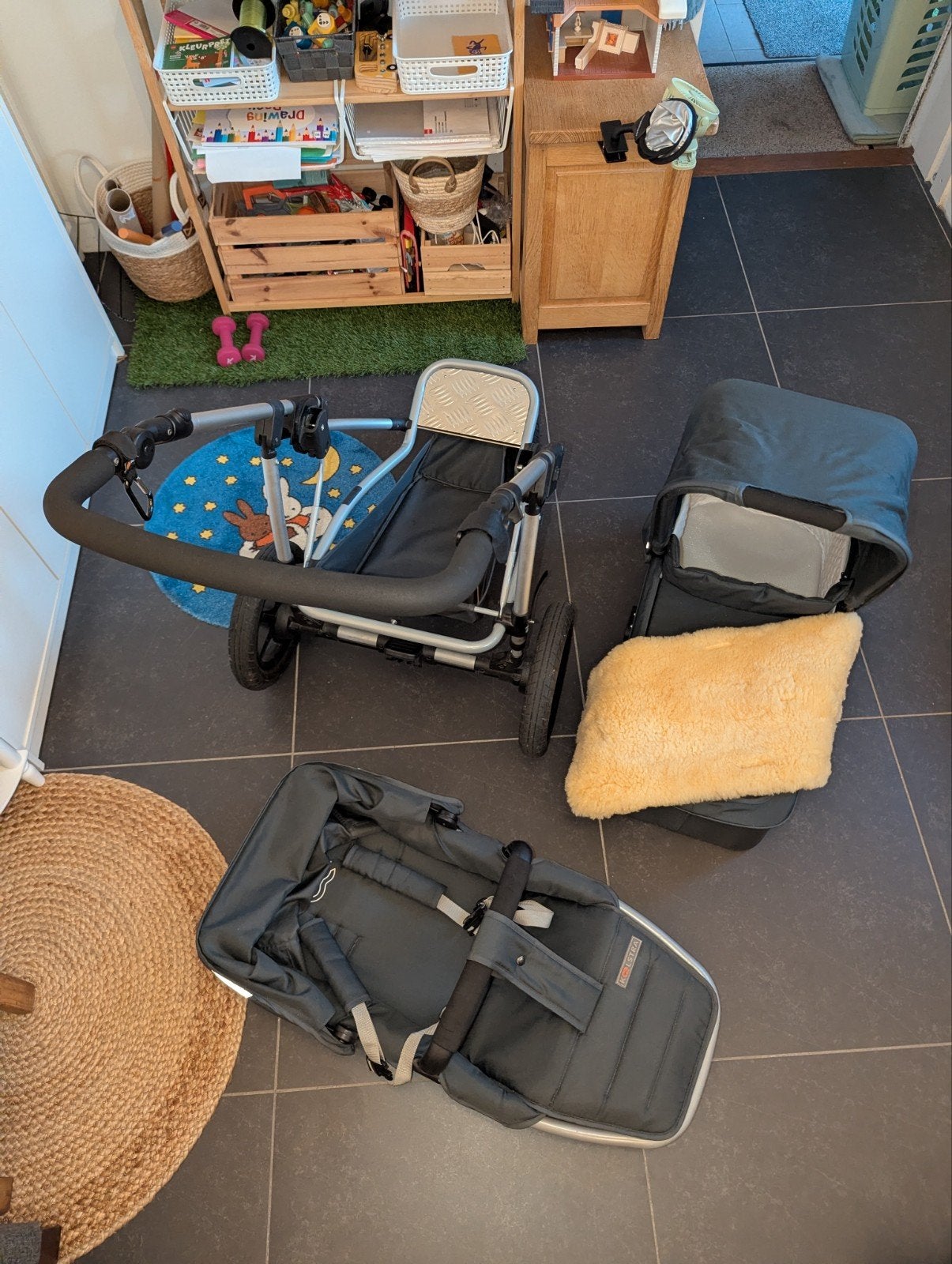 Kinderwagen met reiswieg en 100% wollen inleg, Combiwagen, Ophalen, Overige merken, Verstelbare duwstang