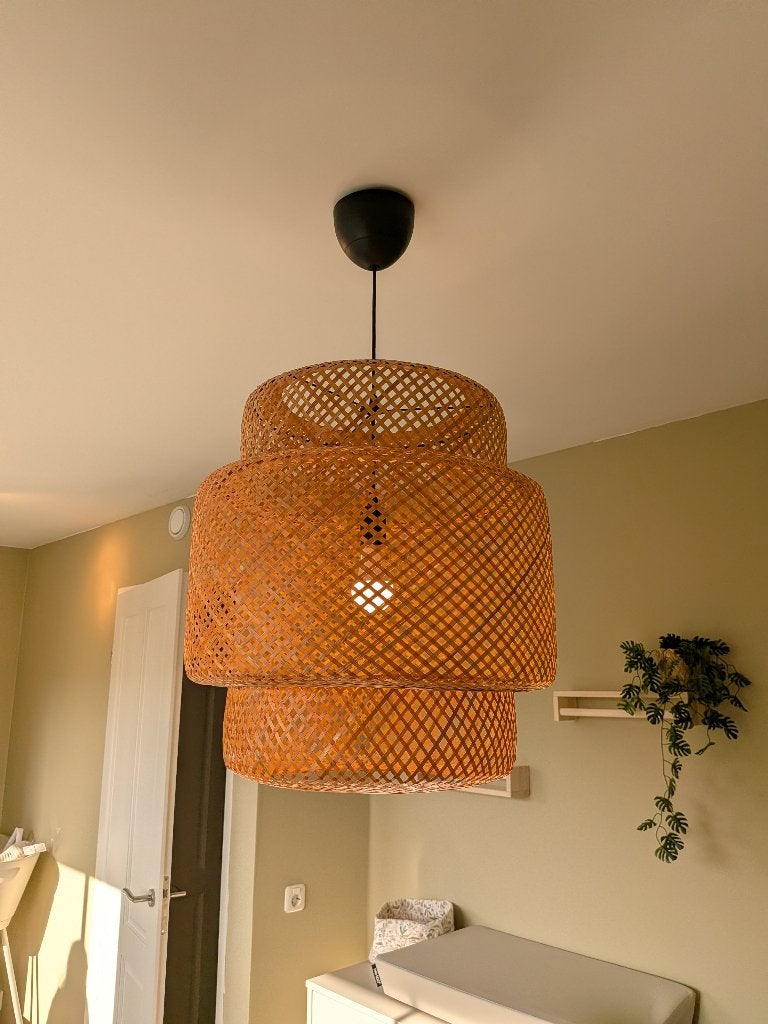 IKEA SINNERLIG hanglamp bamboe – zo goed als nieuw, Ophalen, Zo goed als nieuw, Hout, E27 (groot)