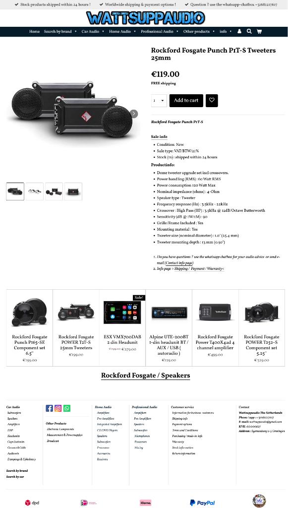 Rockford Fosgate Punch P1T-S Tweeters 25mm, Auto diversen, Autospeakers, Info@optimount.nl, Nieuw, Ophalen of Verzenden, Anholtseweg 48A 7091 HB DINXPERLO