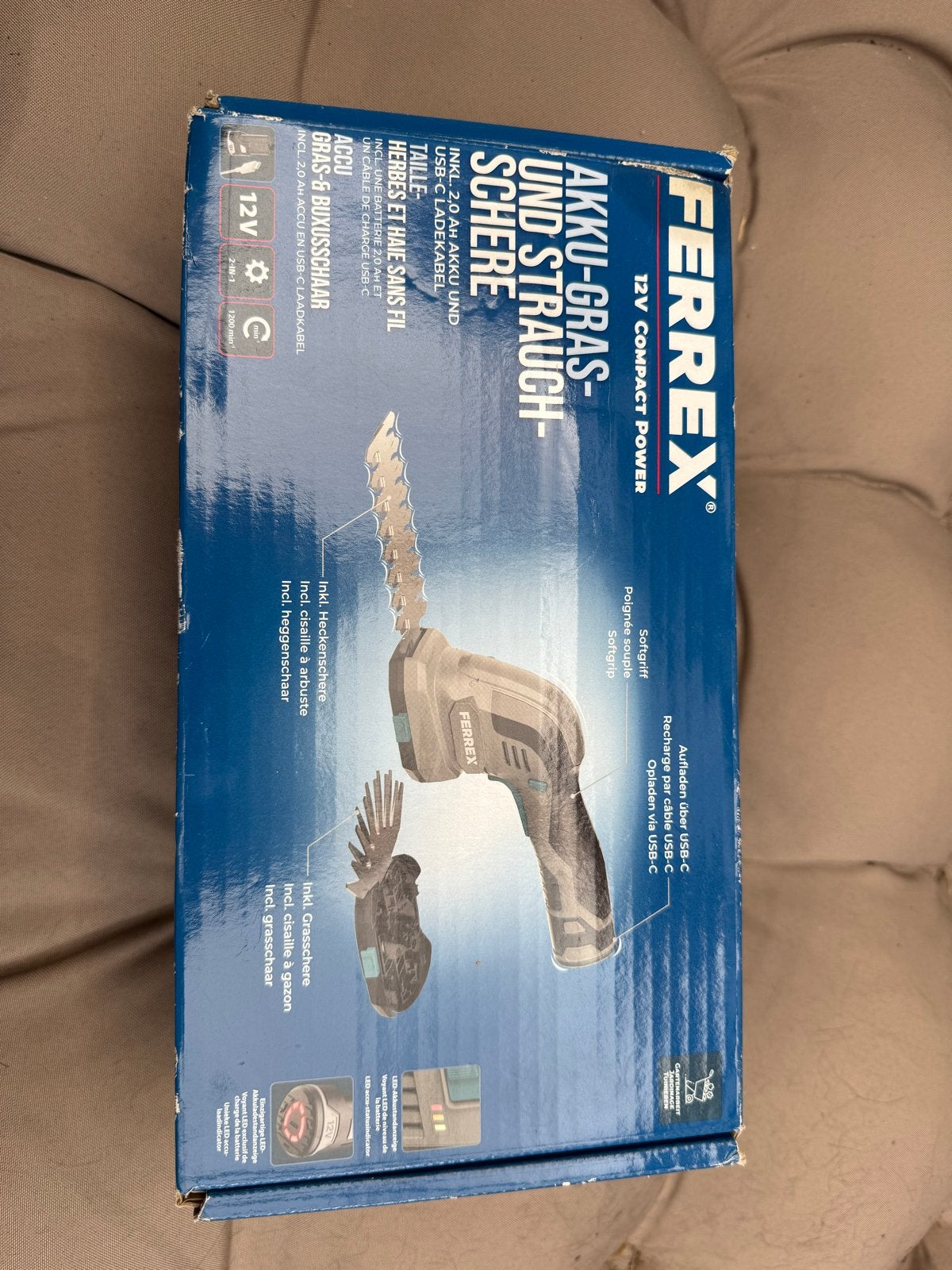 Ferrex 12V Accu Gras- en Buxusschaar - Compact Power, Ophalen, Nieuw, Accu