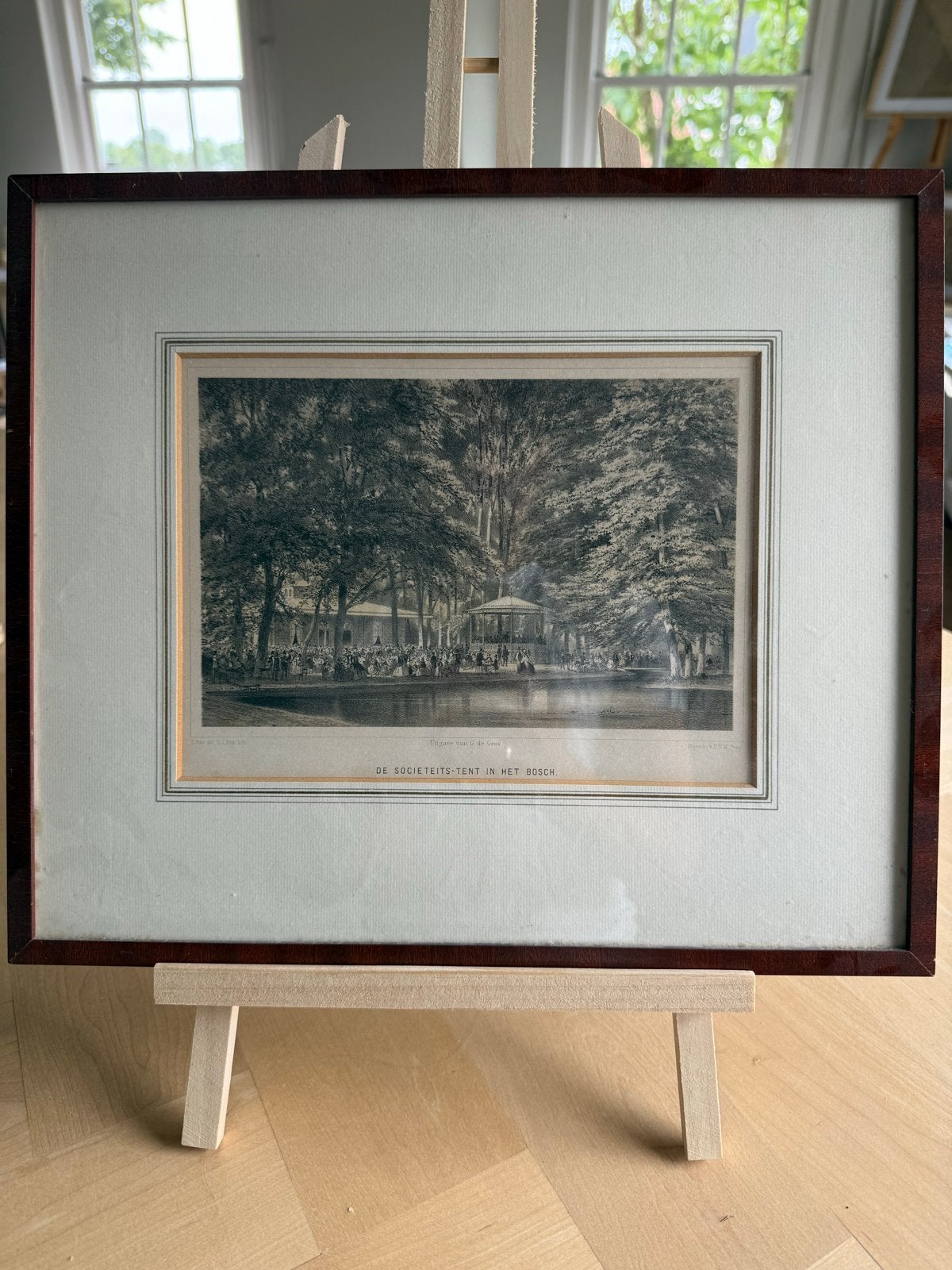 Antieke Gravure: De Sociëteits-Tent in het Bosch (1860), Ophalen, 1800 - 1899, Gravure, Ingelijst