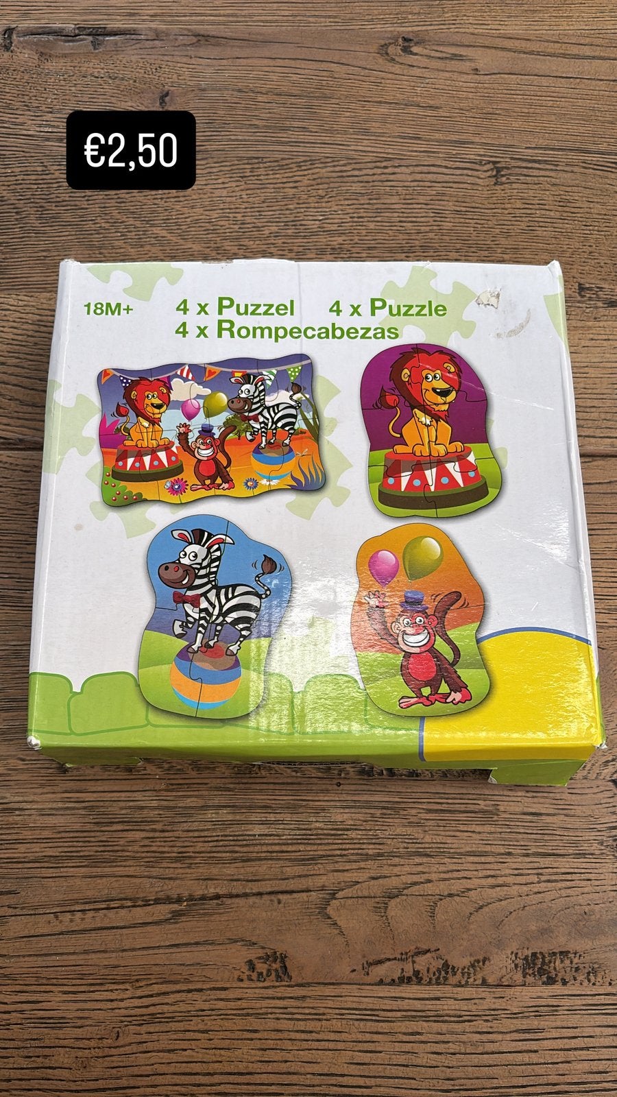 Leuke set van 4 kinderpuzzels met circusdieren, ., Ophalen of Verzenden, Zo goed als nieuw, .
