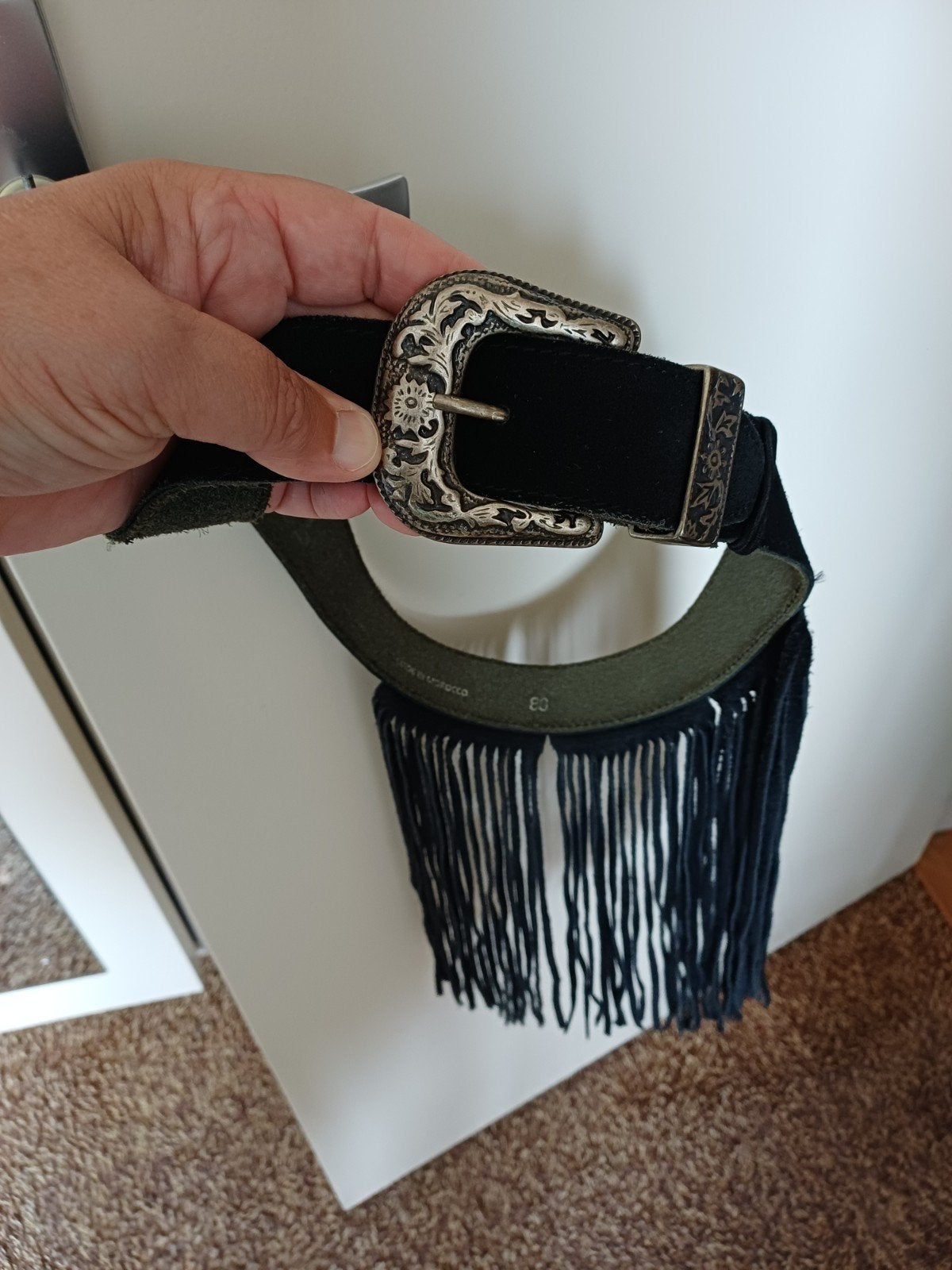 Coolcat Riem met Franjes en Westerse Gesp - Maat 80, 80 tot 90 cm, 3 tot 5 cm, Zwart, Heupriem