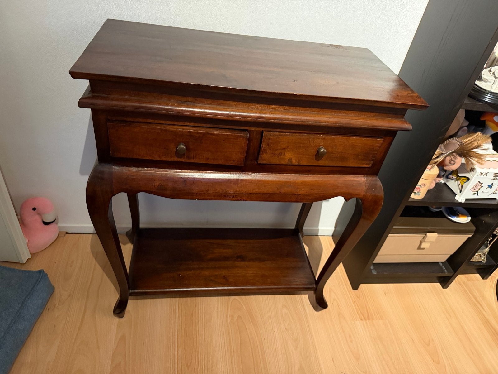 Antieke bijzettafel met lades - Donkerbruin hout, Ophalen