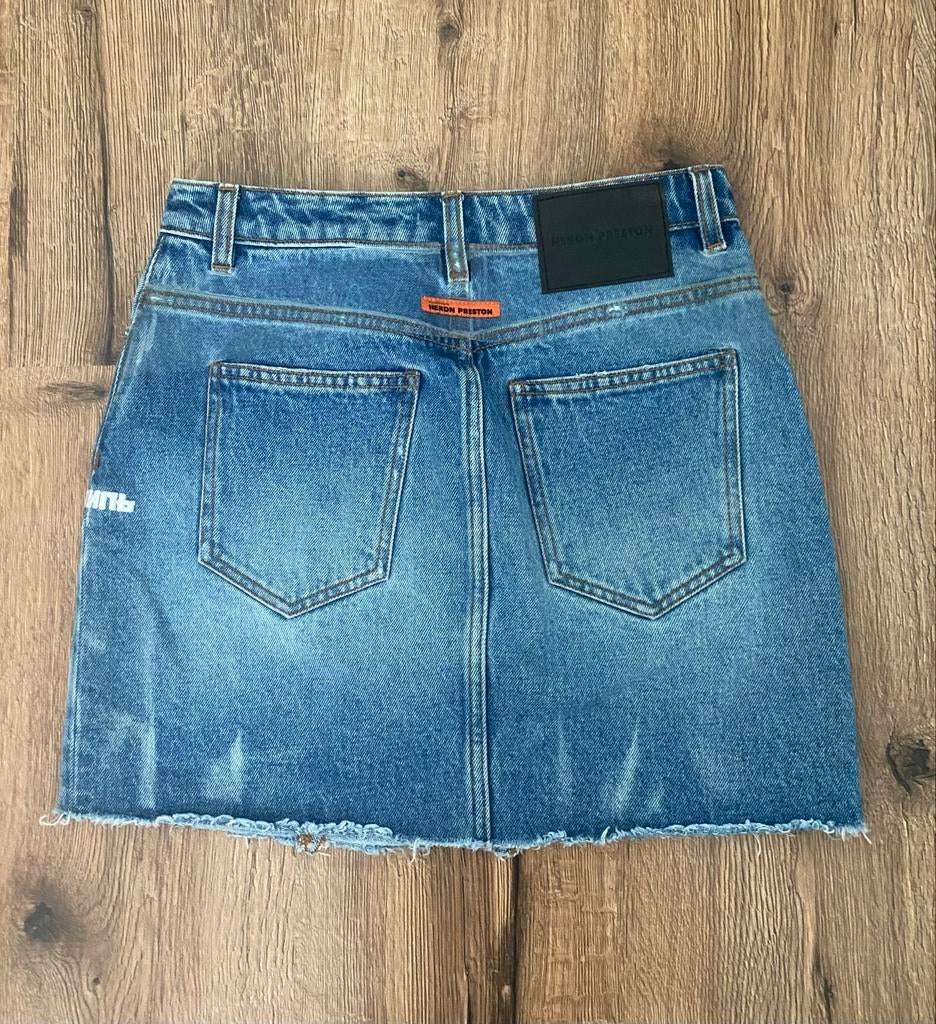 Heron Preston Denim Mini Rok Lichtblauw Maat S, Blauw, Ophalen of Verzenden, Zo goed als nieuw, Maat 36 (S)