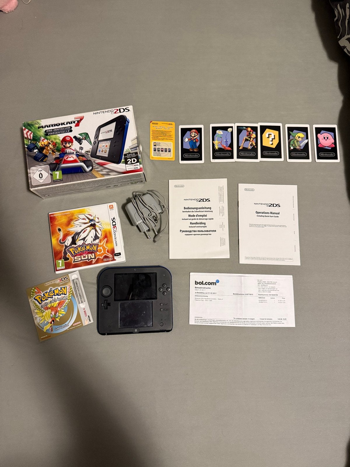 Nintendo 2DS met Pokémon Sun, Gold en Mario Kart 7, Blauw, 2DS, Ophalen of Verzenden, Gebruikt