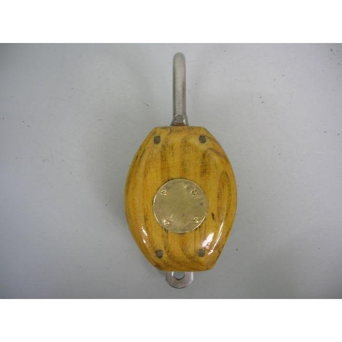 Houten Blok / Katrol, dubbelschijfs + hondsvot, 10 mm, Watersport en Boten, Ophalen of Verzenden, Gebruikt, Lijn of Blok
