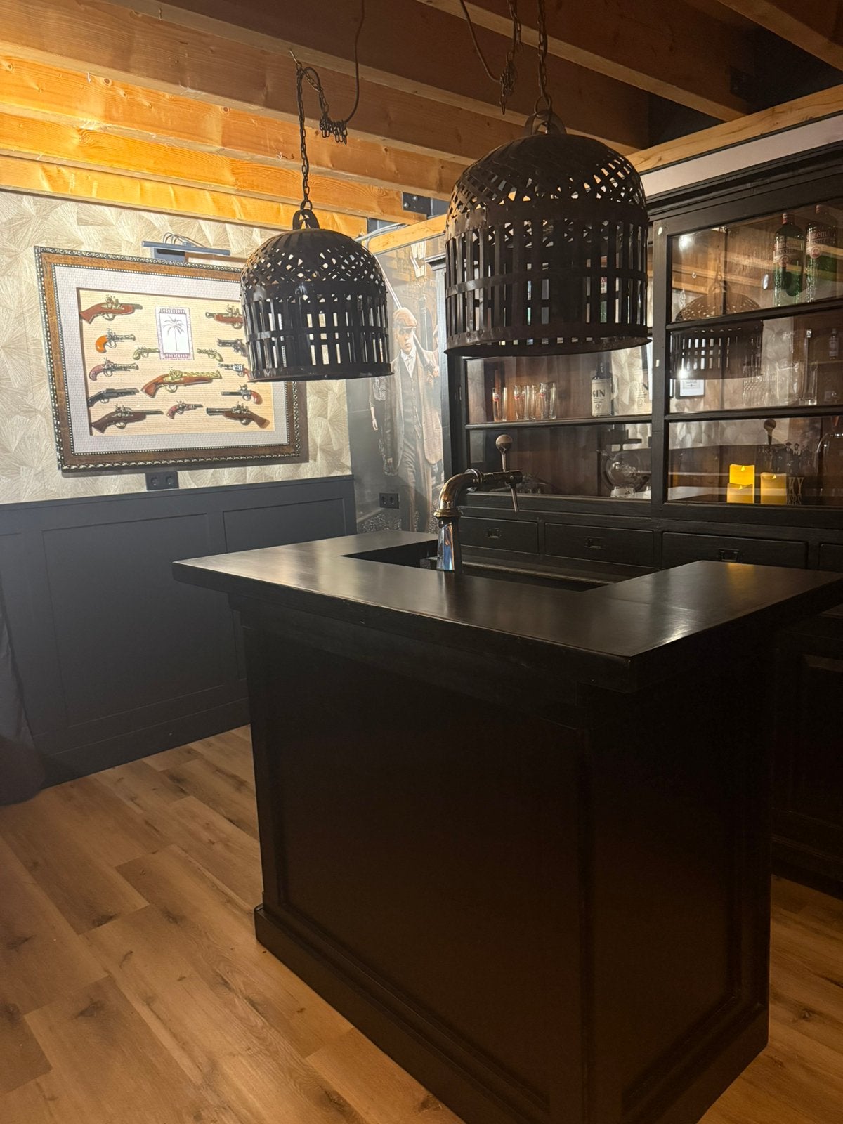 Chique bar set zwart man cave cafe kroeg luifelbar tuinkamer, Huis en Inrichting, Barren, Ophalen of Verzenden, Zo goed als nieuw