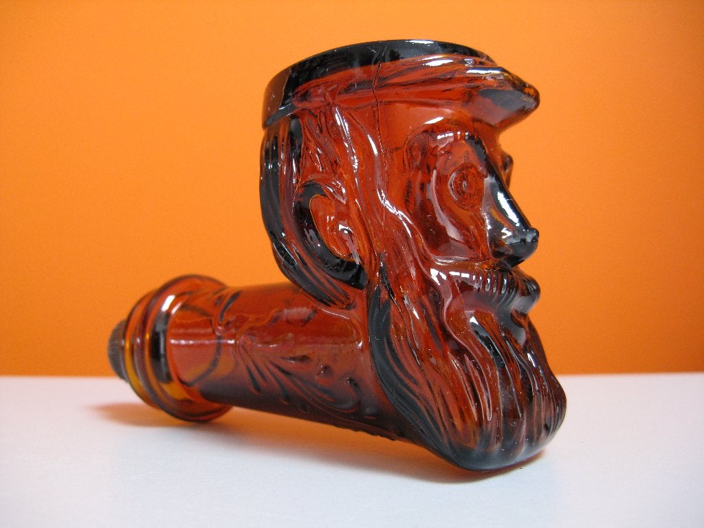 vintage parfumflesje AVON man met baard en pet bruin glas, Verzenden, Gebruikt