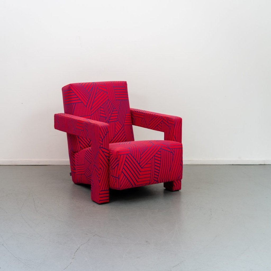 Cassina Utrecht Chair 637 Stoel Blauw/Rood Stof (LMTD), Niet ingevuld, Nieuw, Niet ingevuld, Niet ingevuld