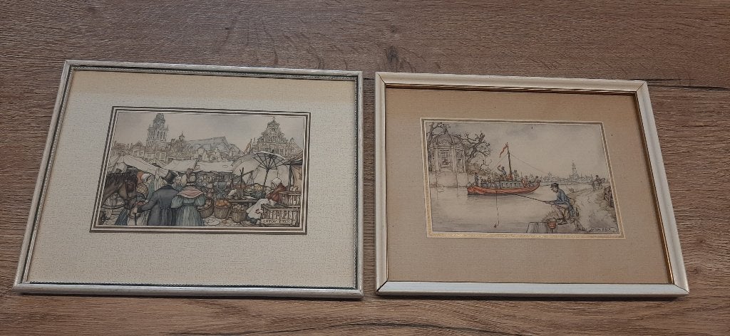 Anton Pieck prent 2x, Antiek en Kunst, Ophalen of Verzenden, Klassiek, Print, Papier