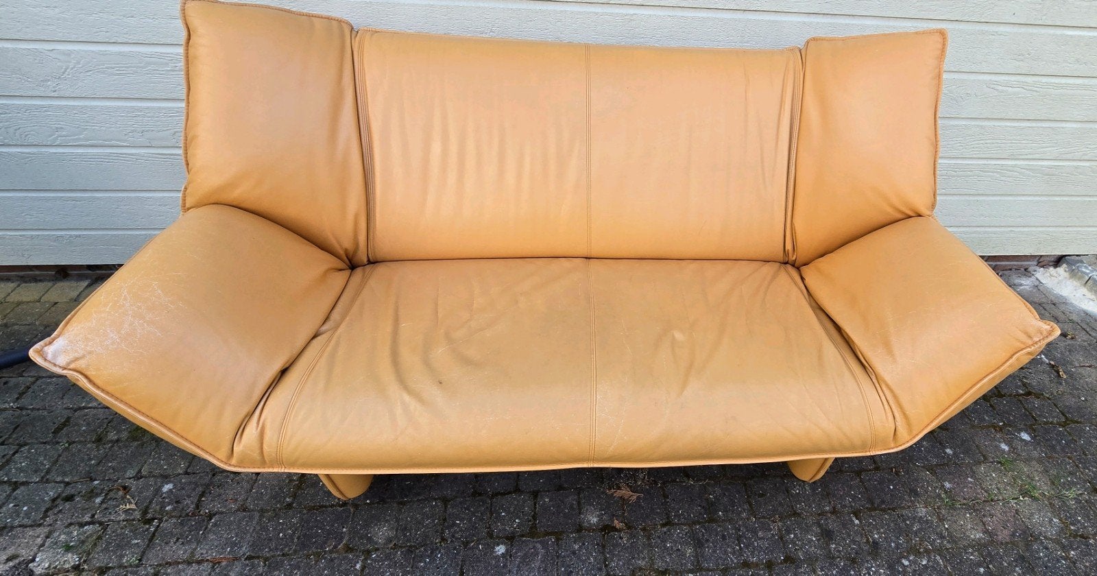 Leolux Tango 2 zits lederen bank leer perzik achtige kleur, Ophalen, Gebruikt, 75 tot 100 cm, Leer