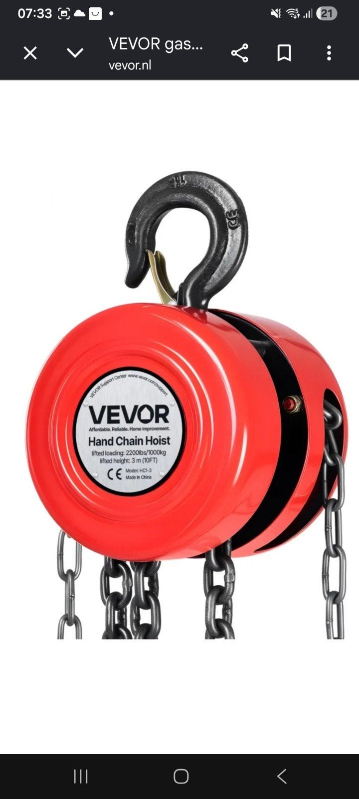 Nieuwe VEVOR Handketting Takel - Ongebruikt in Doos, Doe-het-zelf en Verbouw, Ophalen of Verzenden, Nieuw, Handmatig