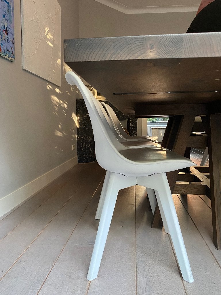 6 Witte eetkamer stoelen, Huis en Inrichting, Stoelen, Ophalen, Kunststof, Gebruikt, Wit