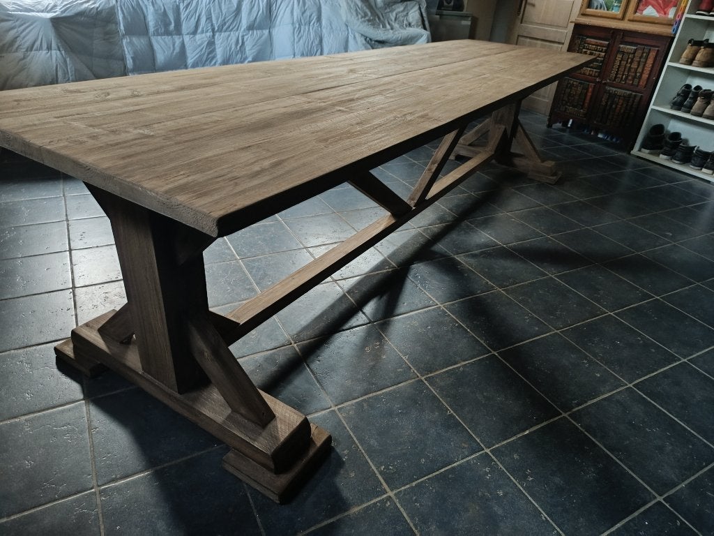 Mooie landelijke tuintafel 300x90, Tuin en Terras, Ophalen, Gebruikt, Rechthoekig, Hout