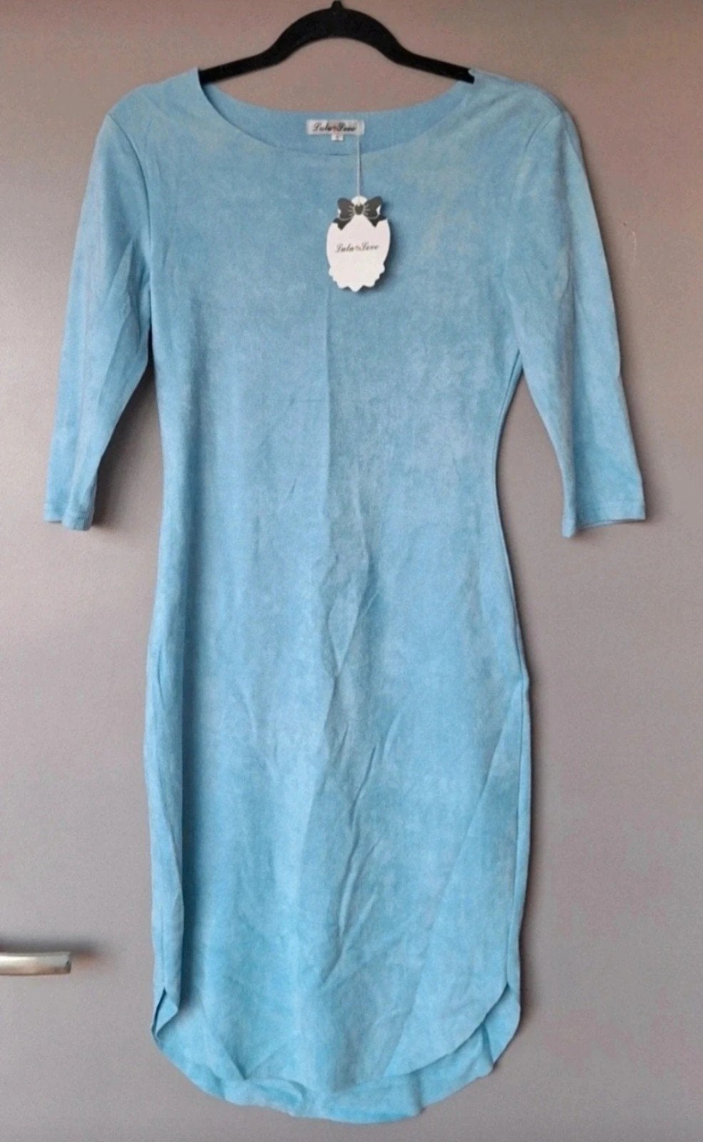 Lulu Love suèdine jurk, lichtblauw, maat S, 95 cm lengte, Blauw, Nieuw, Ophalen of Verzenden, Maat 36 (S)