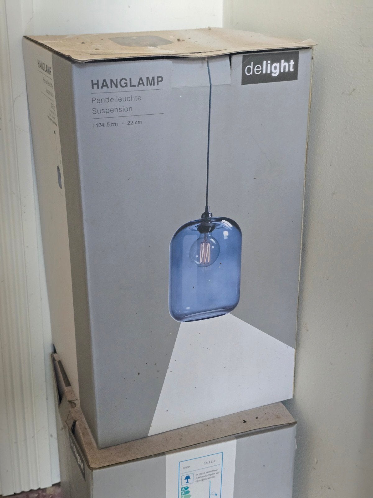 Delight Hanglamp Blauw Glas 2 stuks - Nieuw in Doos, Ophalen, Nieuw, Glas