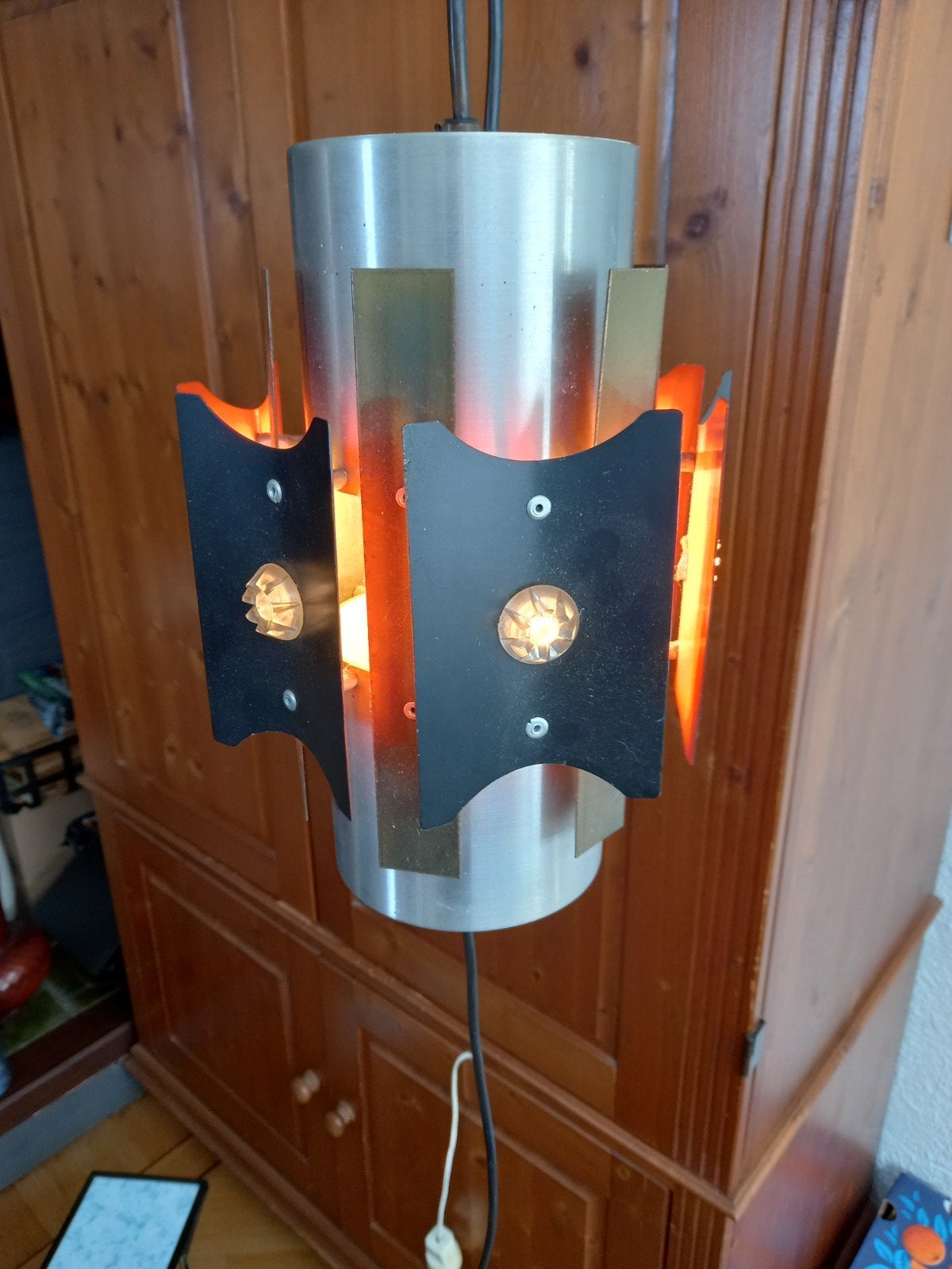 Vintage midcentury plafondlamp van LAKRO., Gebruikt, Metaal, Vintage jaren '70, E27 (groot)