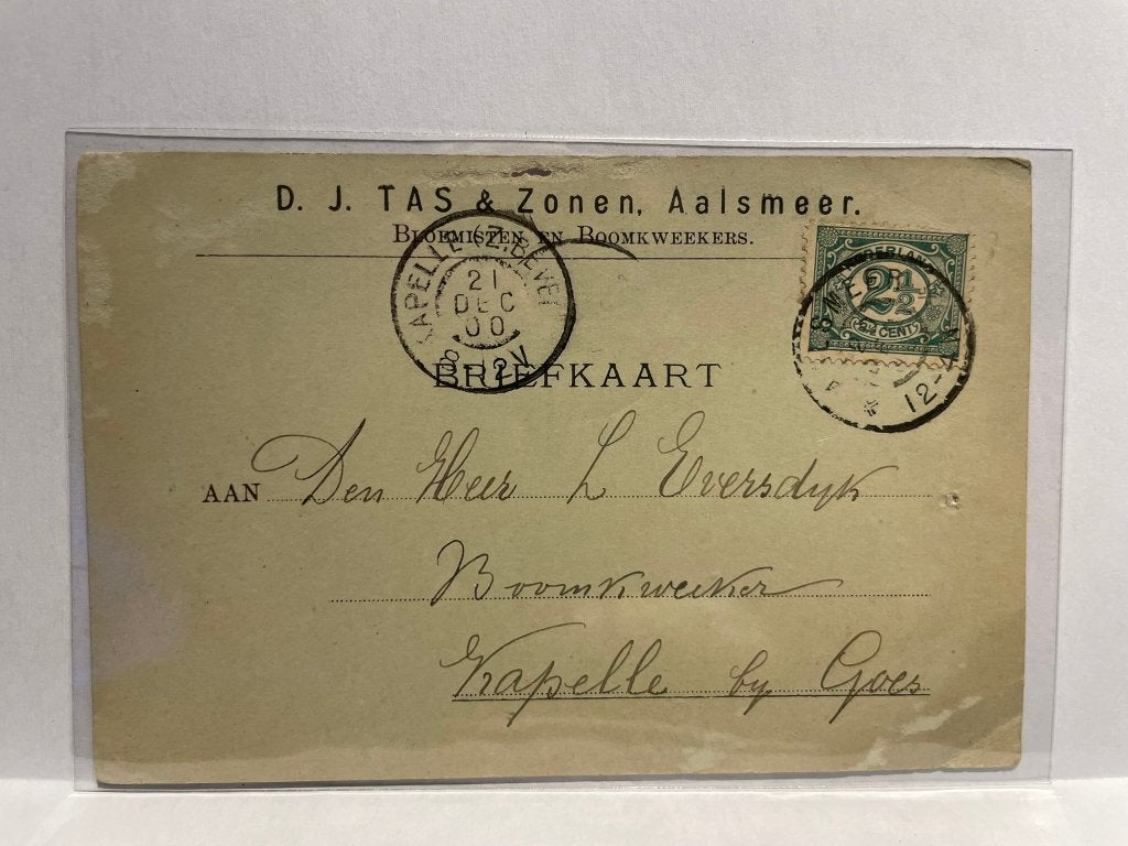 Briefkaart - Aalsmeer - D.J. Tas & Zonen, Verzenden, Voor 1920, Gelopen, Noord-Holland
