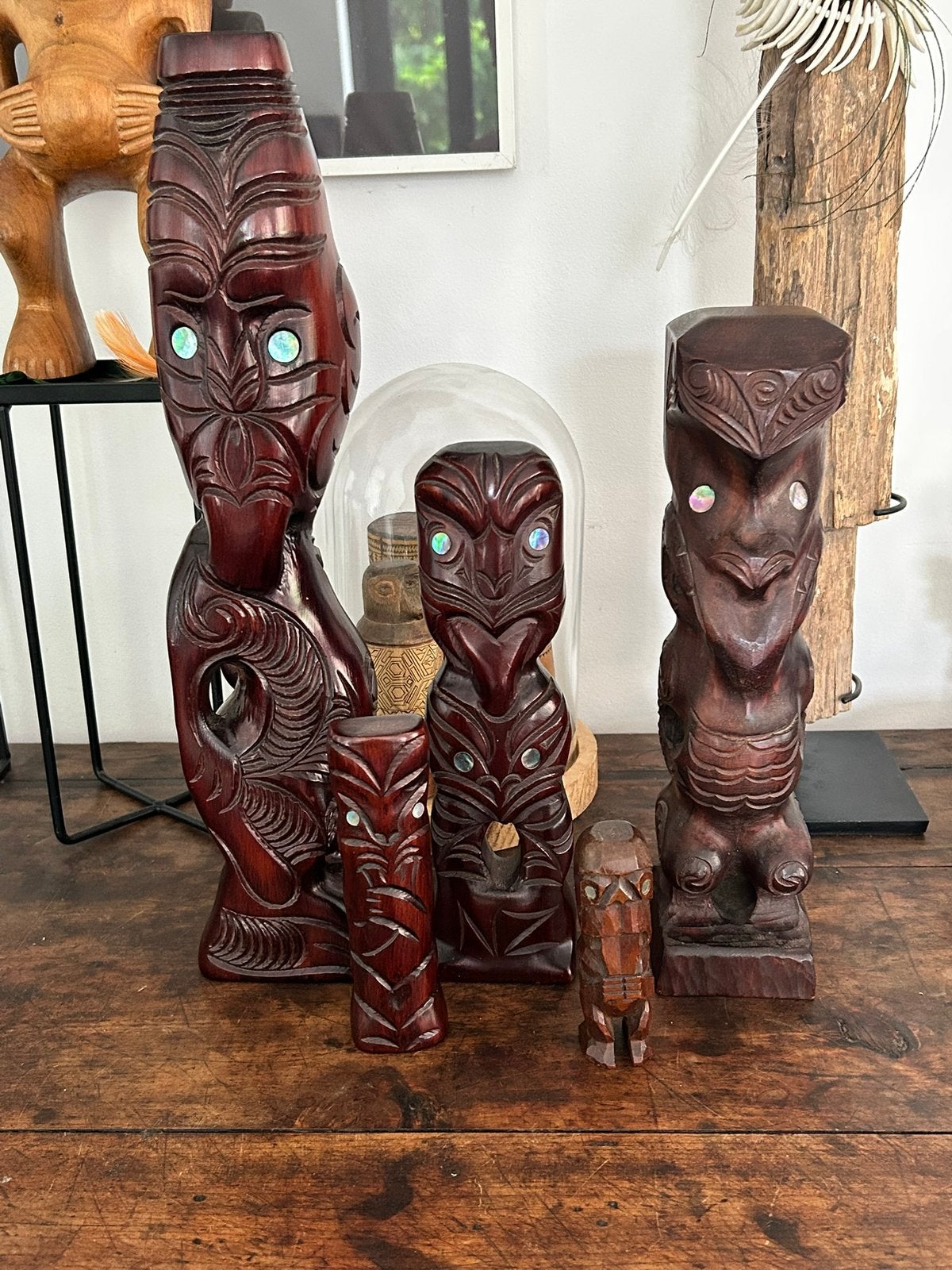 Maori TekoTeko Tiki houten beelden  5 stuks, Ophalen of Verzenden