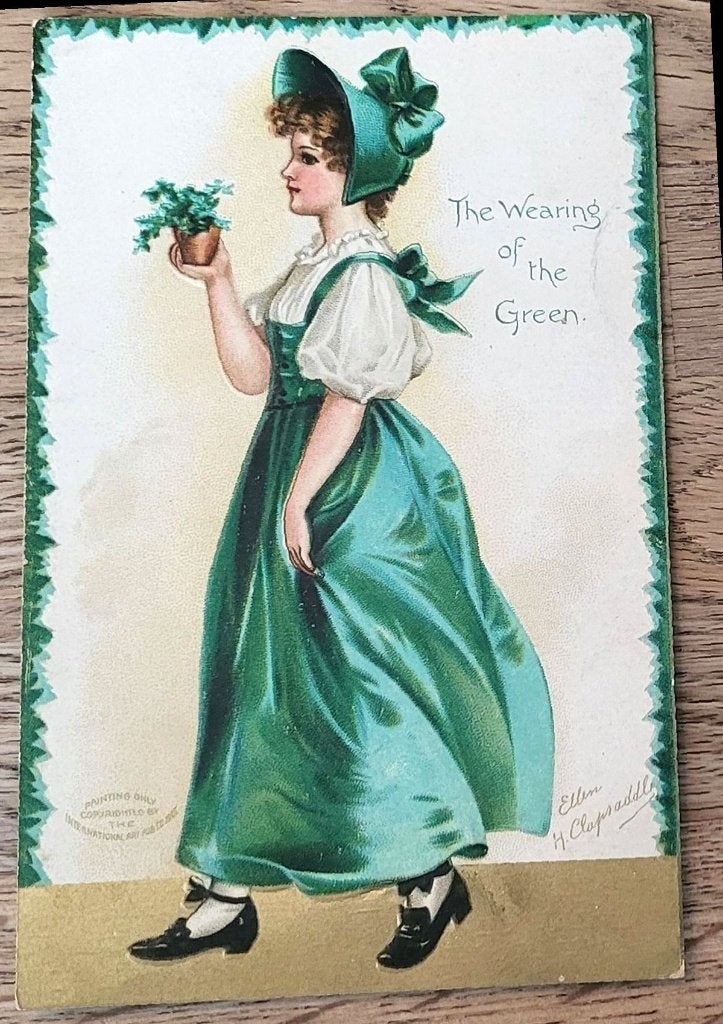 Jonge dame in mooie kleding Ellen Clapsaddle kaart, Ophalen of Verzenden, Voor 1920, Ongelopen, Overige thema's