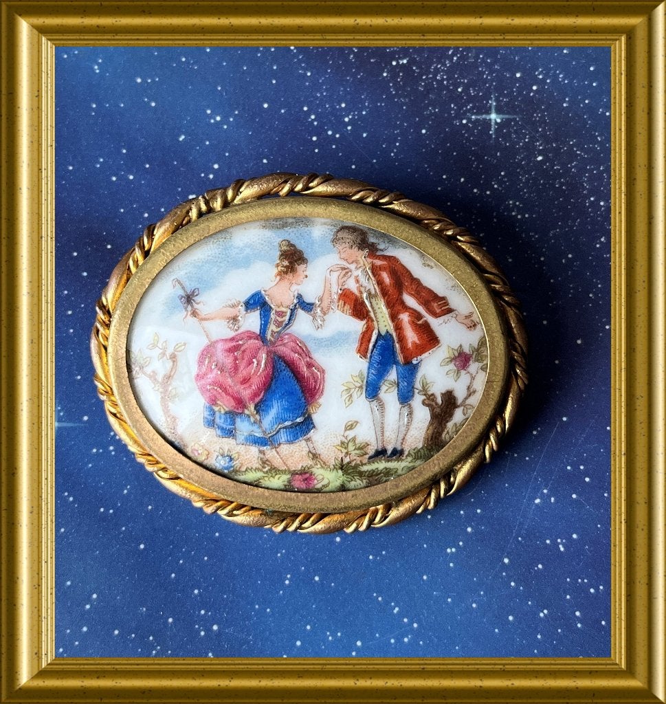 Oude grote Franse porseleinen broche: Limoge, Sieraden, Tassen en Uiterlijk, Antieke sieraden, Ophalen of Verzenden, Overige materialen